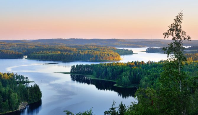 Landscape of Saimaa lake from above, Finland