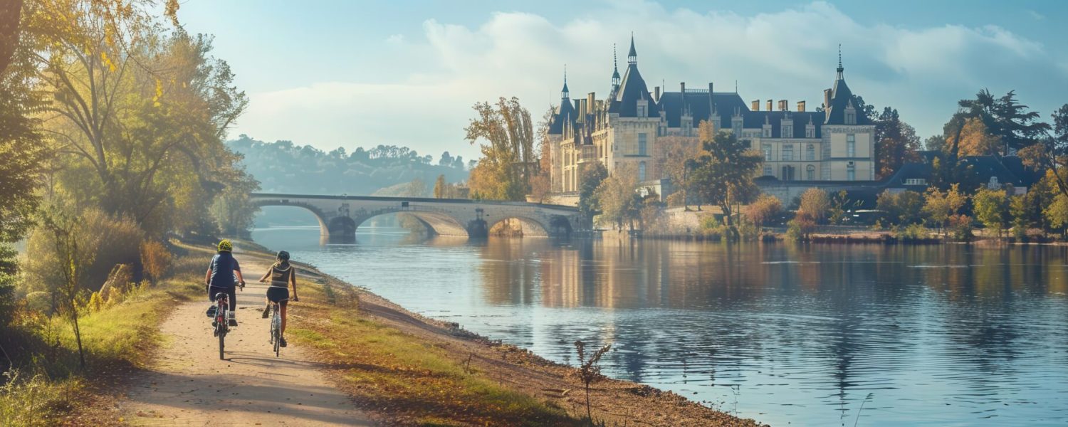 Tourists exploring the Loire Valley by bike, travel, adventure