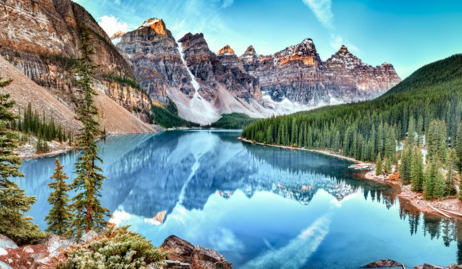 Moraine lake panorama in Banff National Park, Alberta, Canada