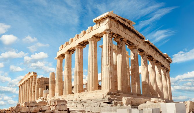 Parthenon temple on a bright day. Acropolis in Athens, Greece