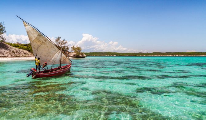 Traditional fishing boat in the emerald sea of Antsiranana (Diego Suarez), north of Madagascar on november 19, 2016