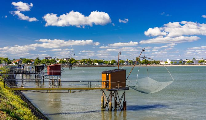 Fishing huts and nets in St Nazaire, France