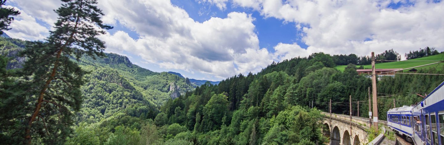 Semmering UNESCO World Heritage railway in Austria Alpen mountains view from train