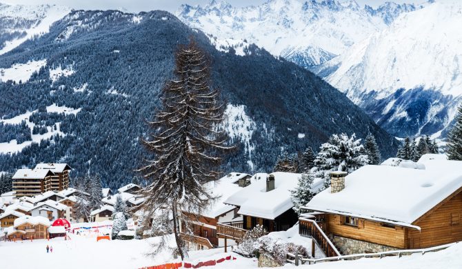 Beautiful view on the valley in Swiss Alps, Verbier, Switzerland.