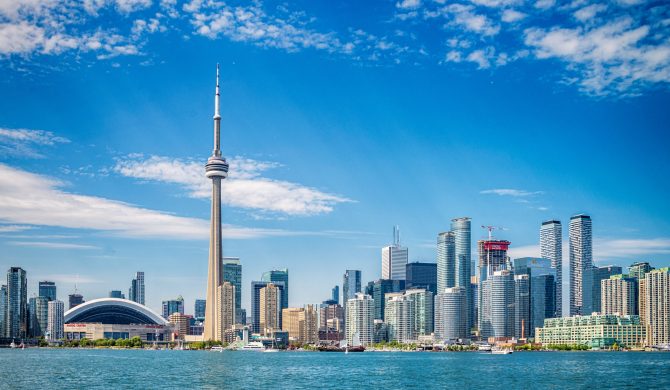 Skyline of Toronto in Canada from the lake Ontario