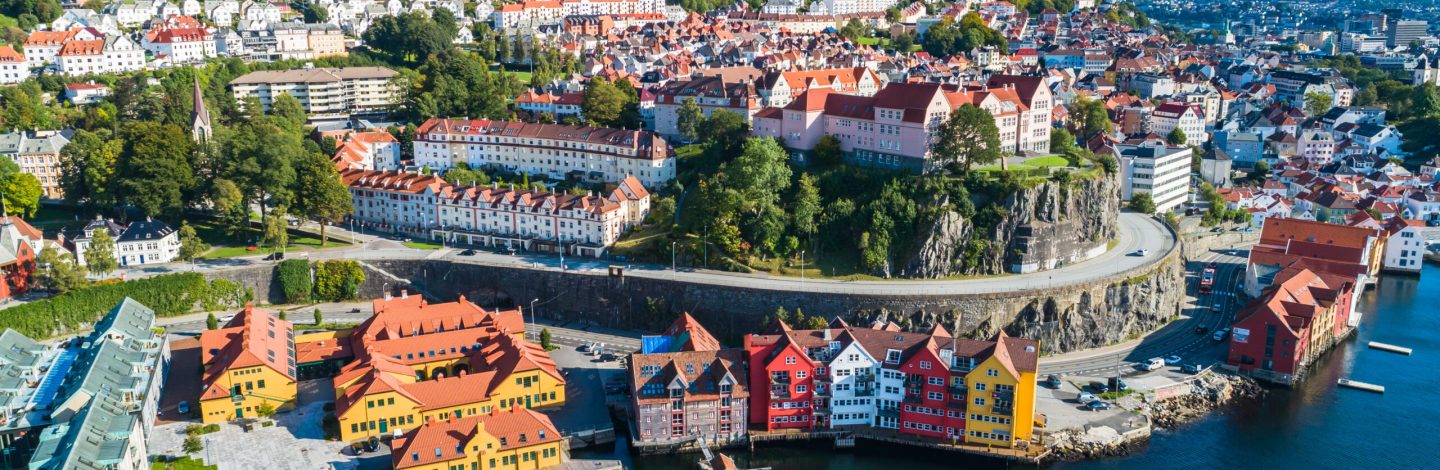 Bergen old town aerial view. Bergen, Norway.