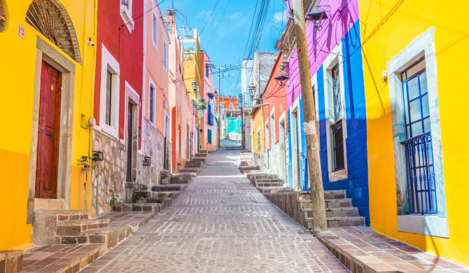 Colorful alleys and streets in Guanajuato city, Mexico