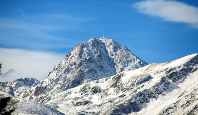 Pic du Midi de Bigorre in the french Pyrenees with snow