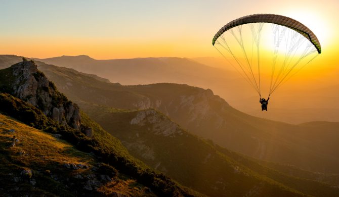 Paragliding concept, Beauty nature mountain landscape Crimea, horizontal photo