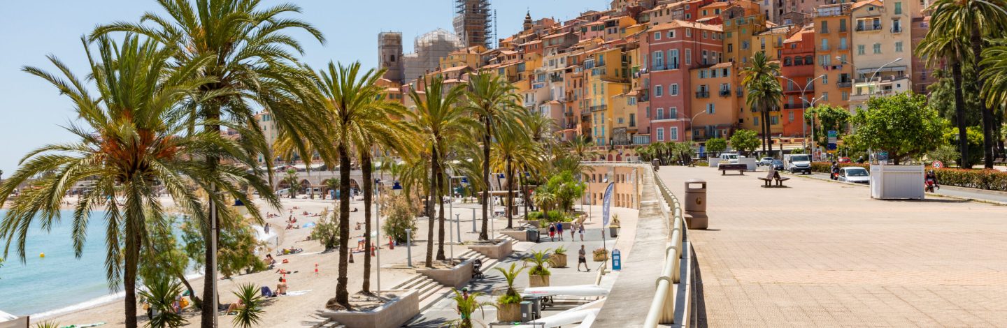 MENTON, FRANCE - JUNE 05, 2019: Old town architecture of Menton on French Riviera. Provence-Alpes-Cote d'Azur, France.