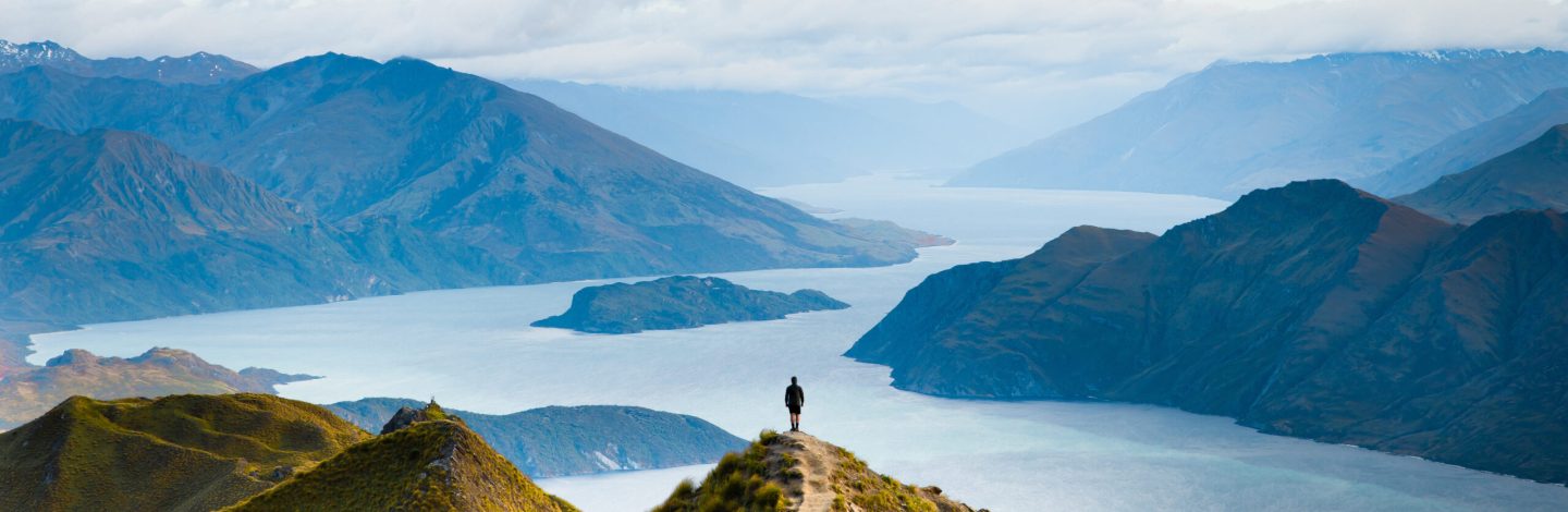 Roys peak mountain hike in Wanaka New Zealand. Popular tourism t