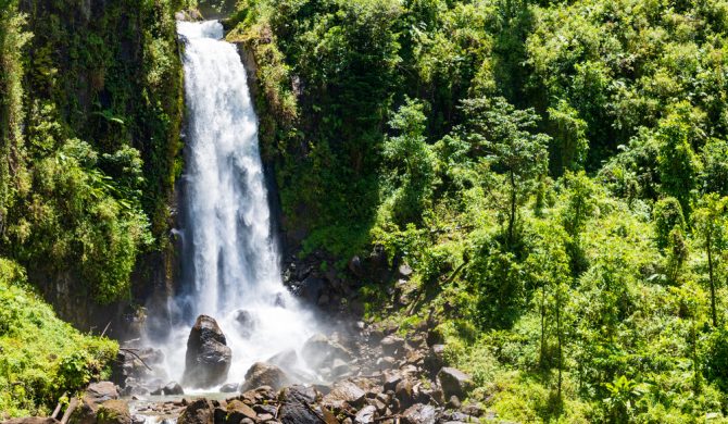 Guadeloupe, Wasserfall im Nationalpark der karibischen Insel.
