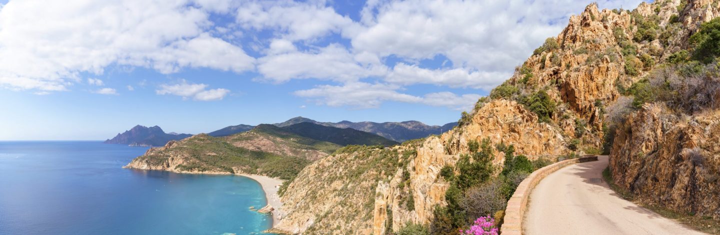 Landscape with Plage de Bussaglia and Calanques de Piana, Corsica island, France