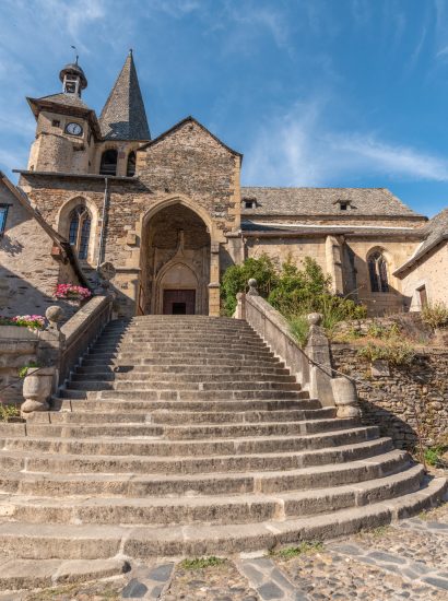 Saint-Fleuret d'Estaing church in the town of Estaing, historical monument. Aveyron, France.