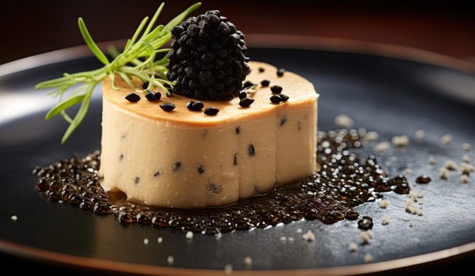 Foie Gras with Truffles: Indulge in the rich and buttery foie gras, paired with the decadent essence of truffles. Generated with AI