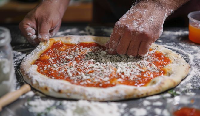 Explain the process of making a stuffed crust pizza.